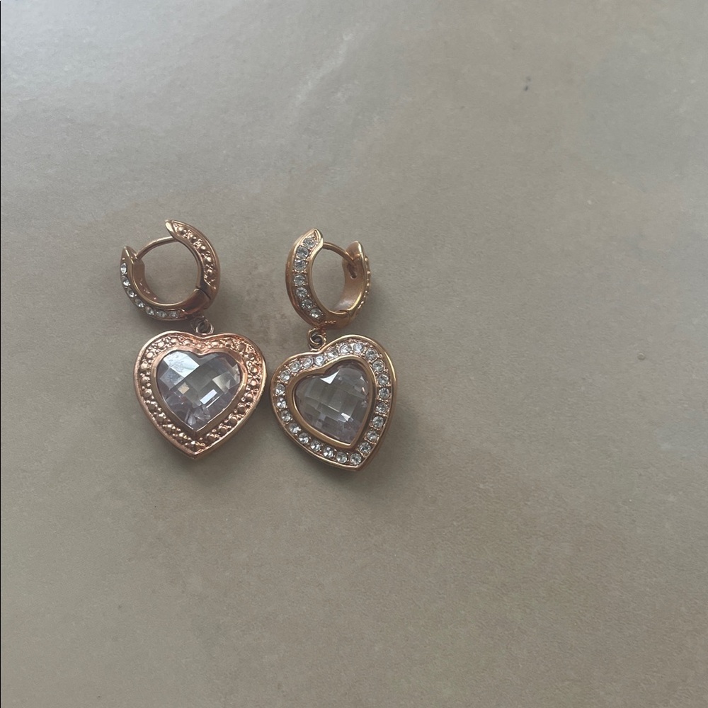 Lauren G Adam’s Gold Heart Crystal Earrings by Lauren D  Adams
